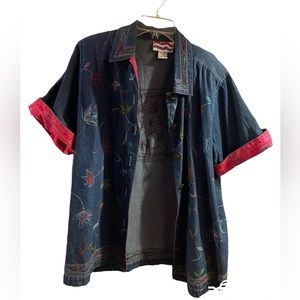 Country Wear Denim Beaded Short Sleeved Shirt Women’s Large